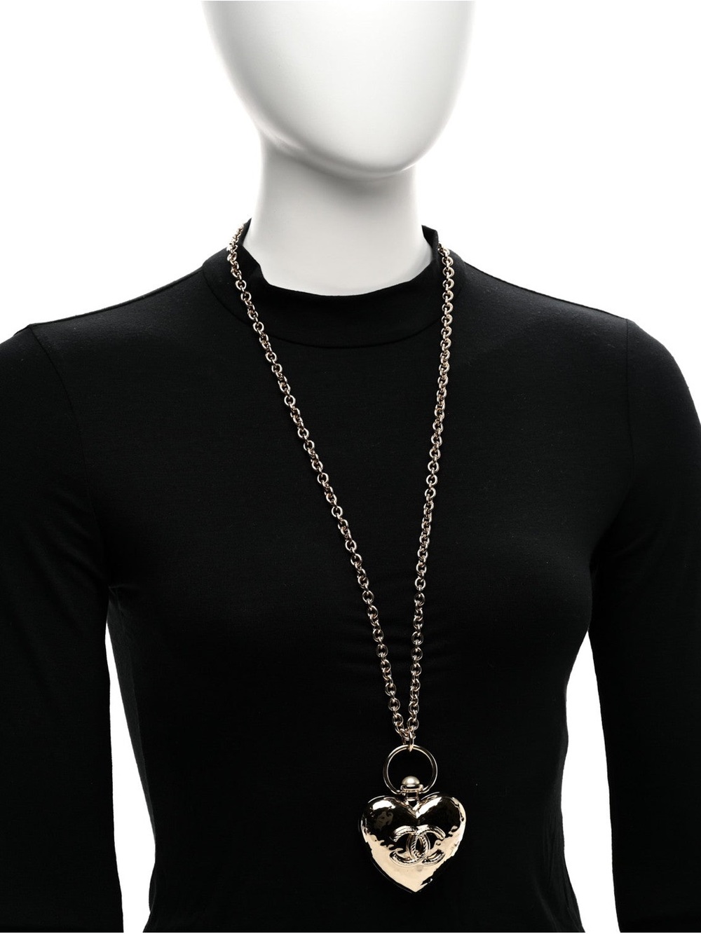 Chanel Giant Metal CC Heart Locket Necklace Silver - Picture 7 of 7